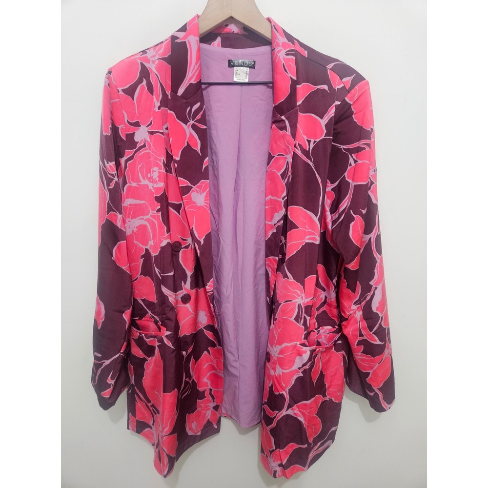 Venus Womens Floral Blazer Pink Purple Longline Button Front Jacket Size 14